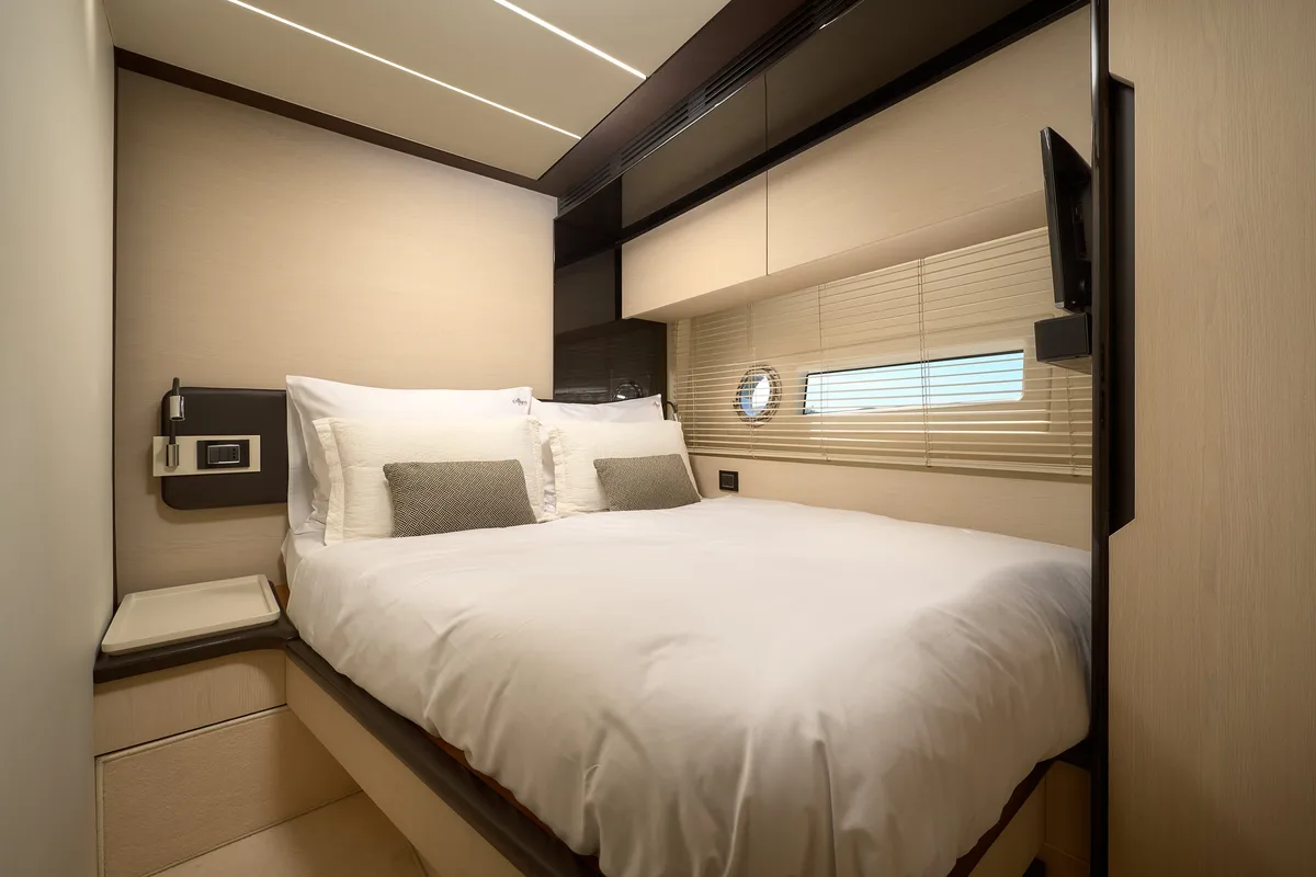 Cabin on Alyss, a Azimut 72 motor yacht at Skradin, Croatia