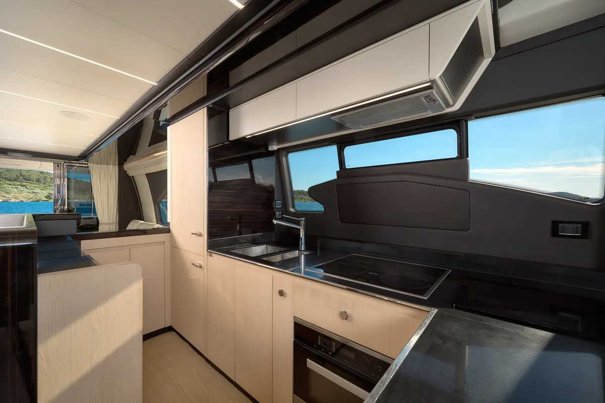 Galley of Alyss, a Azimut 72 motor yacht at Skradin, Croatia