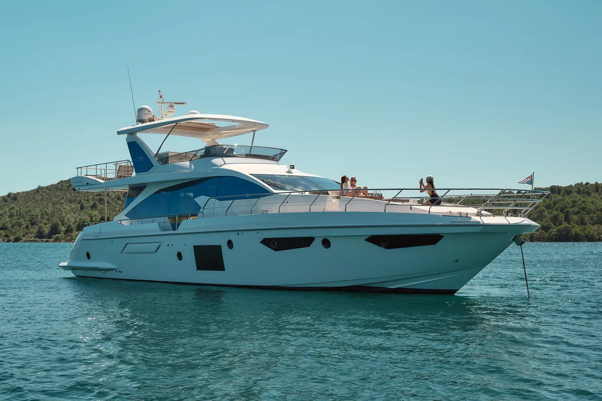 Exterior view of Alyss, a Azimut 72 motor yacht at Skradin, Croatia