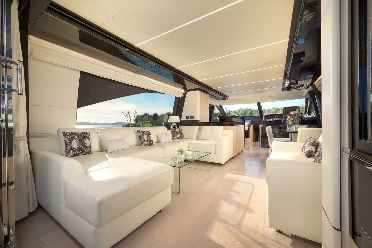 Salon of Alyss, a Azimut 72 motor yacht at Skradin, Croatia