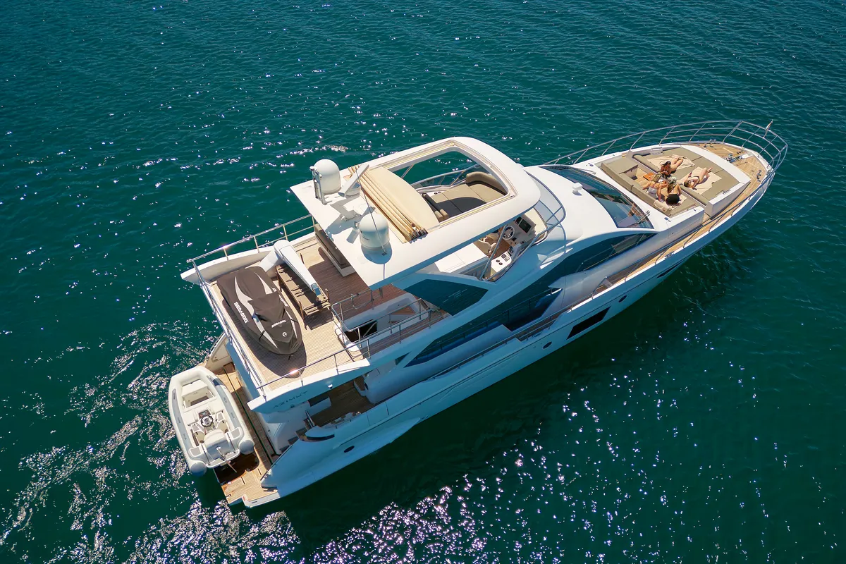 Exterior view of Alyss, a Azimut 72 motor yacht at Skradin, Croatia