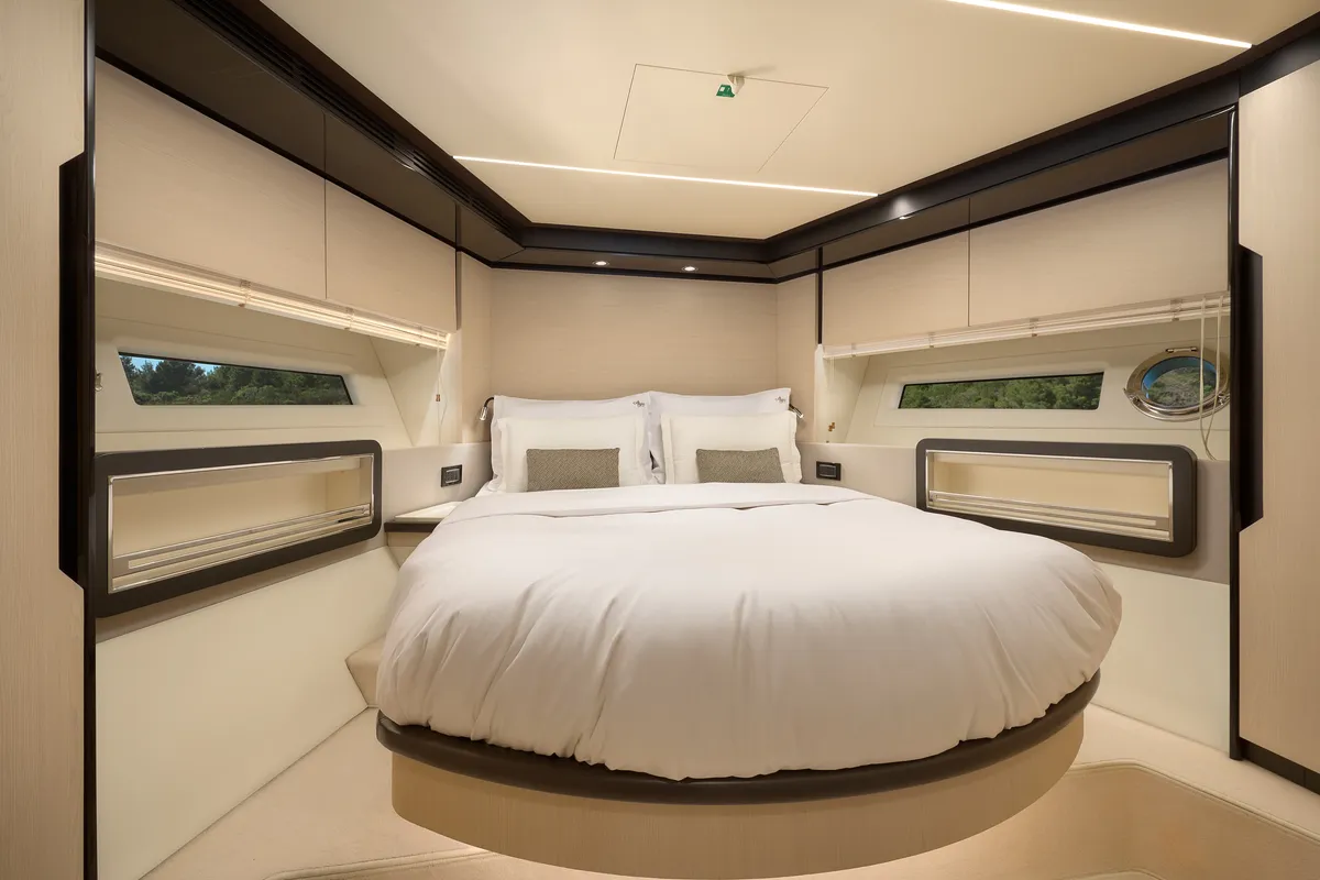 Cabin on Alyss, a Azimut 72 motor yacht at Skradin, Croatia