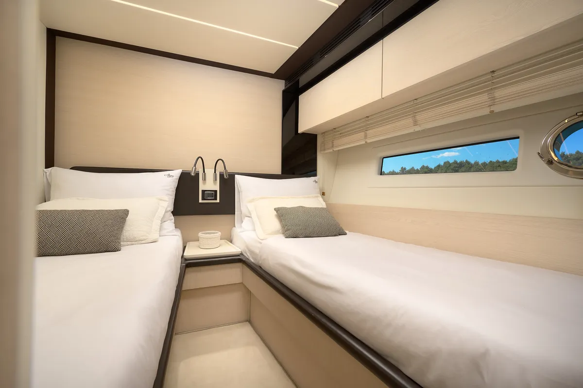 Cabin on Alyss, a Azimut 72 motor yacht at Skradin, Croatia