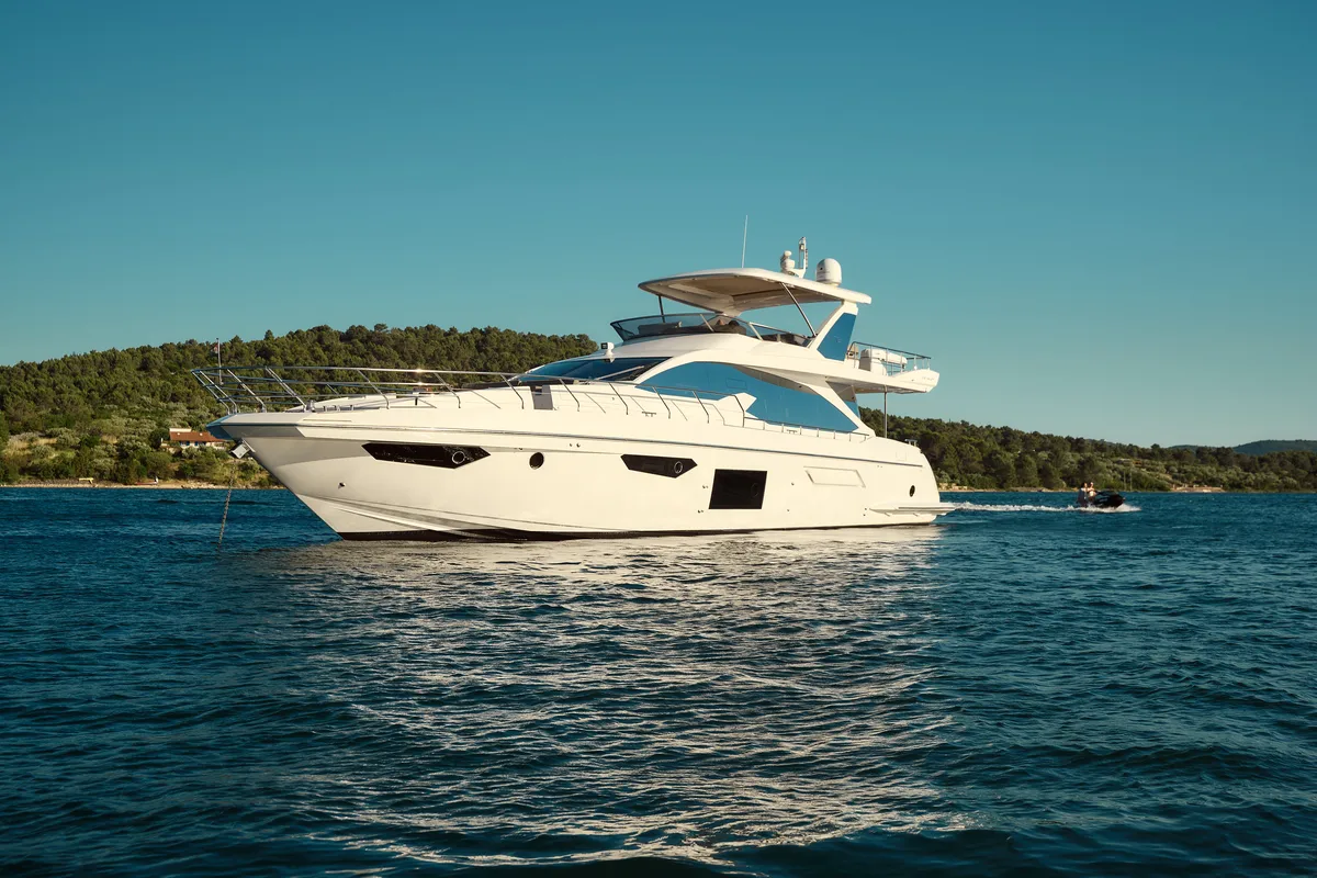 Exterior view of Alyss, a Azimut 72 motor yacht at Skradin, Croatia