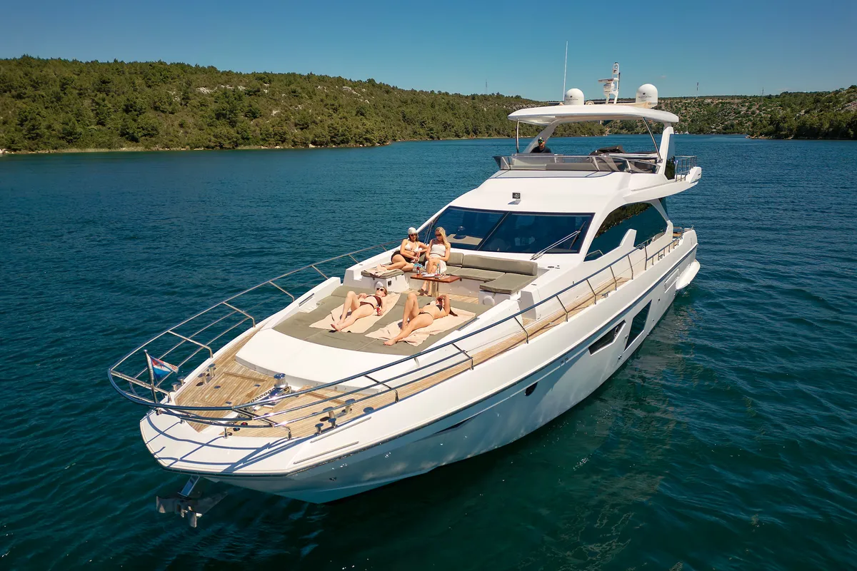 Exterior view of Alyss, a Azimut 72 motor yacht at Skradin, Croatia