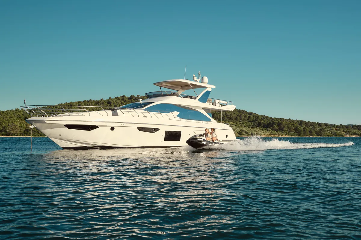Exterior view of Alyss, a Azimut 72 motor yacht at Skradin, Croatia