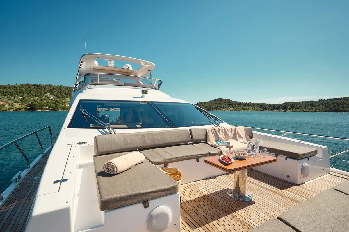 Deck of Alyss, a Azimut 72 motor yacht at Skradin, Croatia