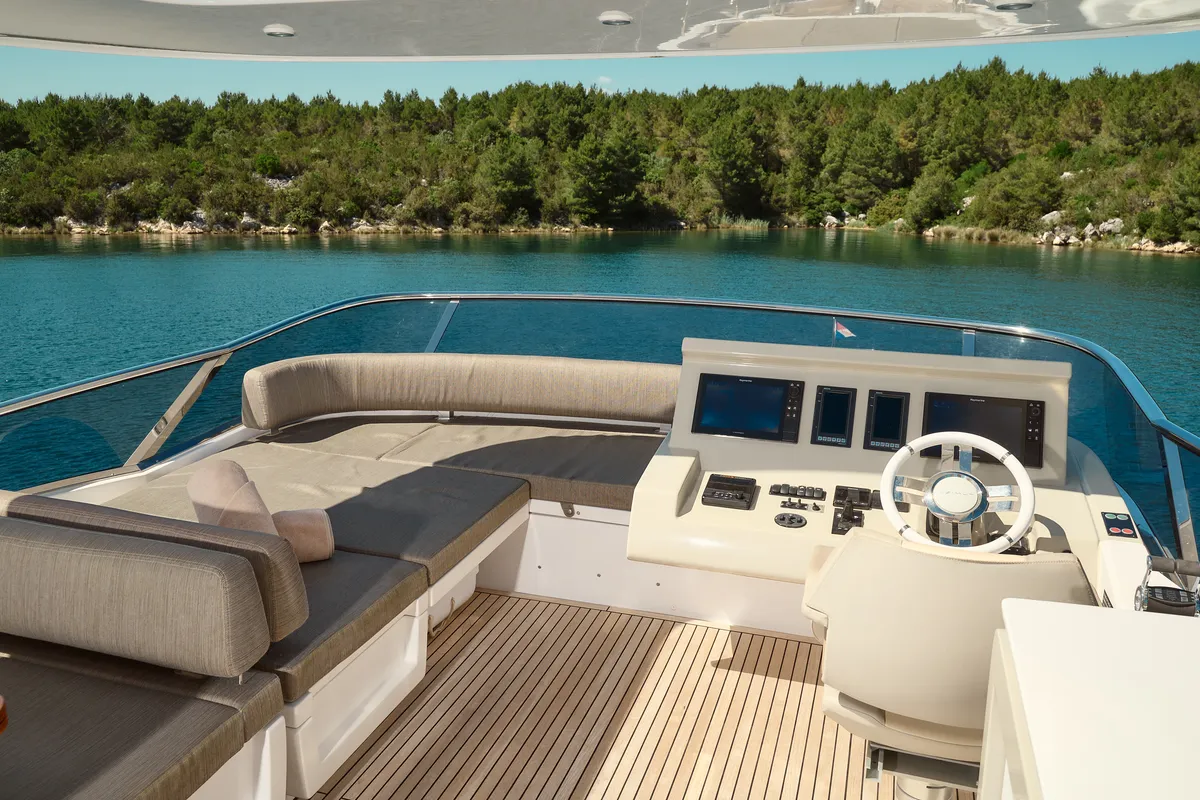 Cockpit of Alyss, a Azimut 72 motor yacht at Skradin, Croatia