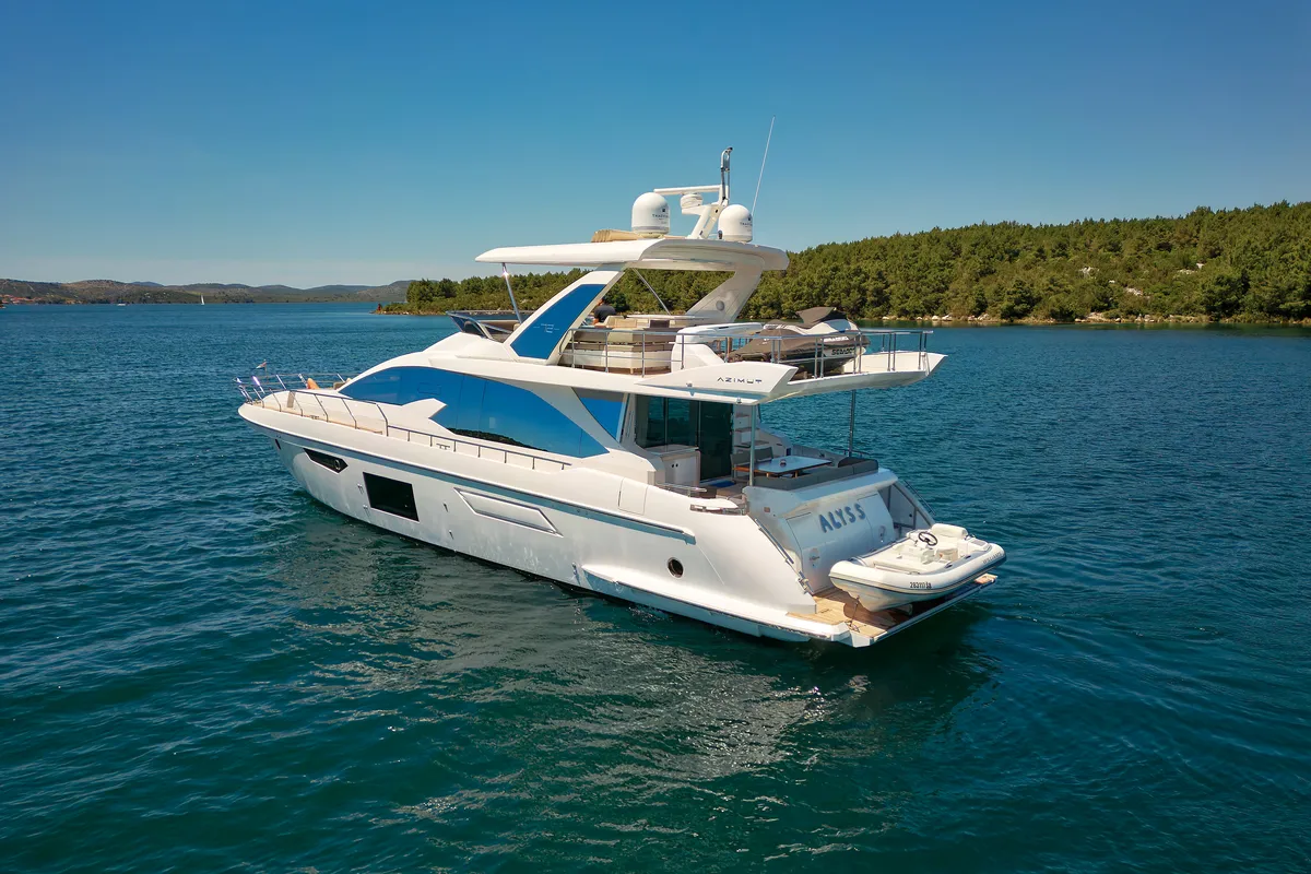 Exterior view of Alyss, a Azimut 72 motor yacht at Skradin, Croatia