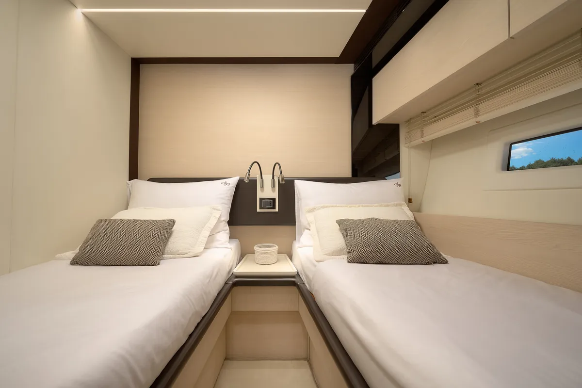 Cabin on Alyss, a Azimut 72 motor yacht at Skradin, Croatia
