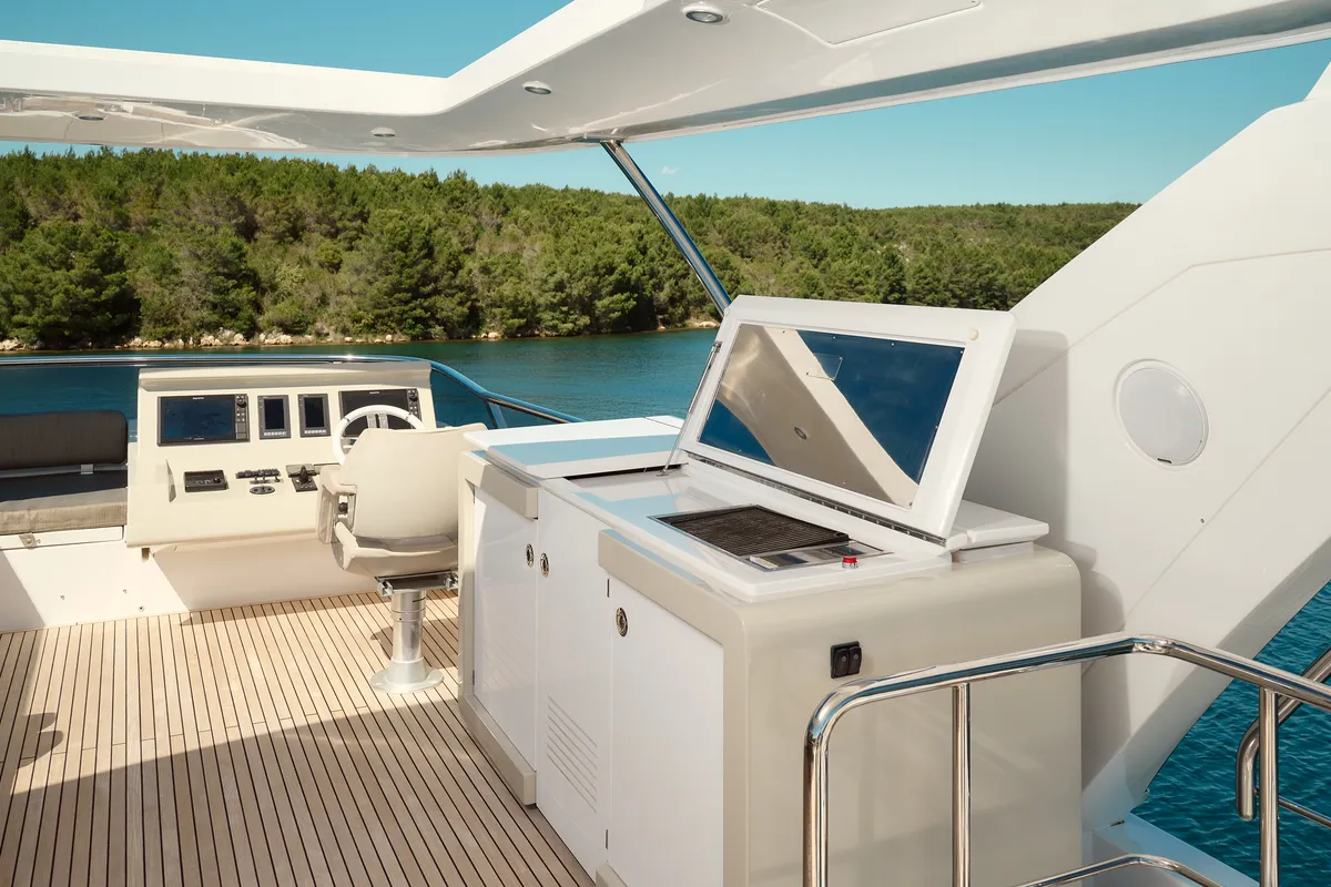 Cockpit of Alyss, a Azimut 72 motor yacht at Skradin, Croatia