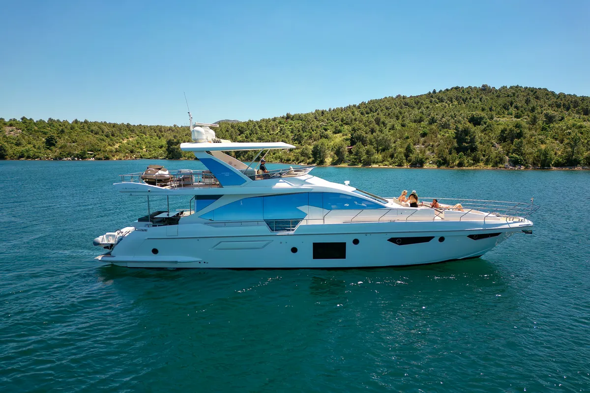 Exterior view of Alyss, a Azimut 72 motor yacht at Skradin, Croatia