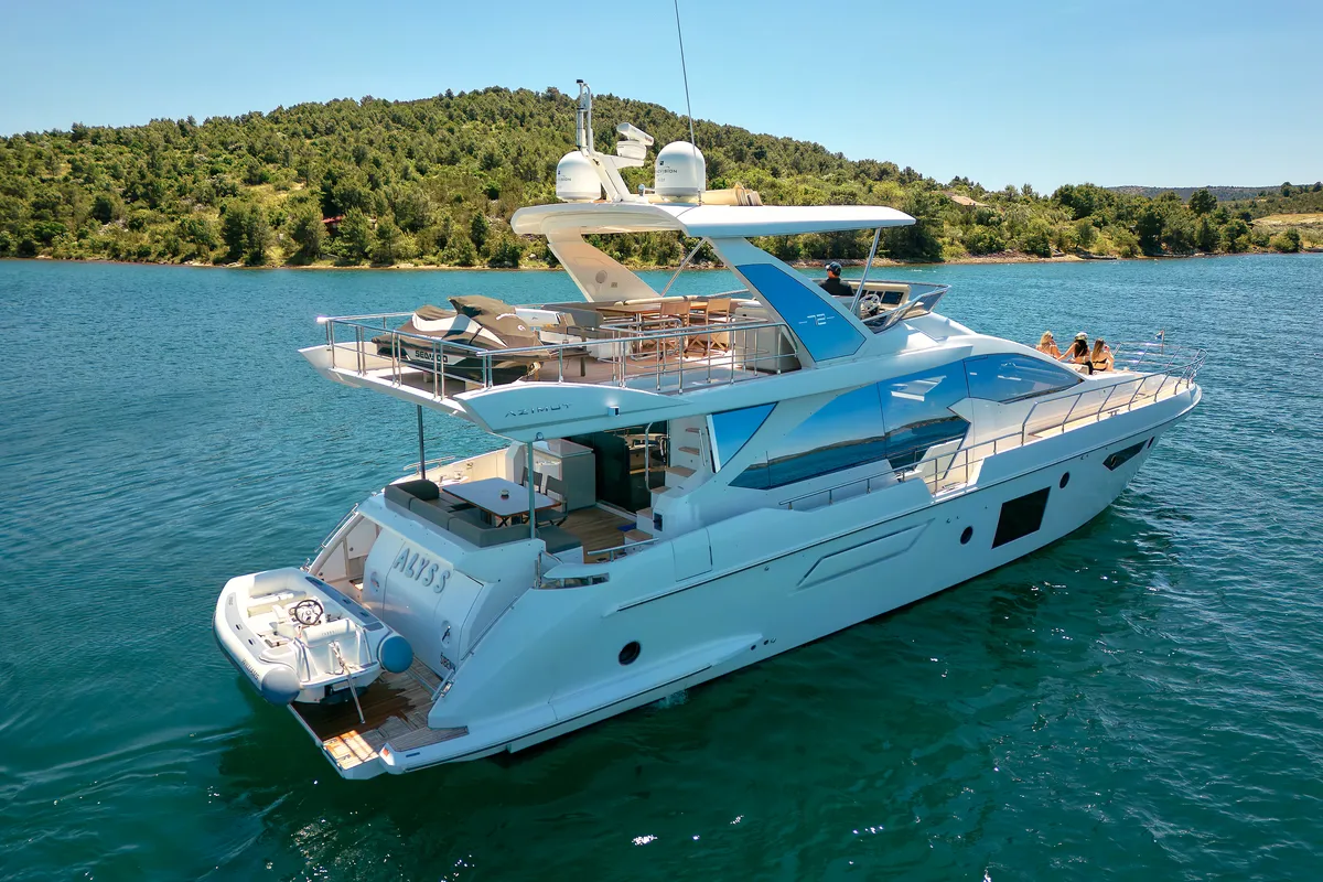Exterior view of Alyss, a Azimut 72 motor yacht at Skradin, Croatia