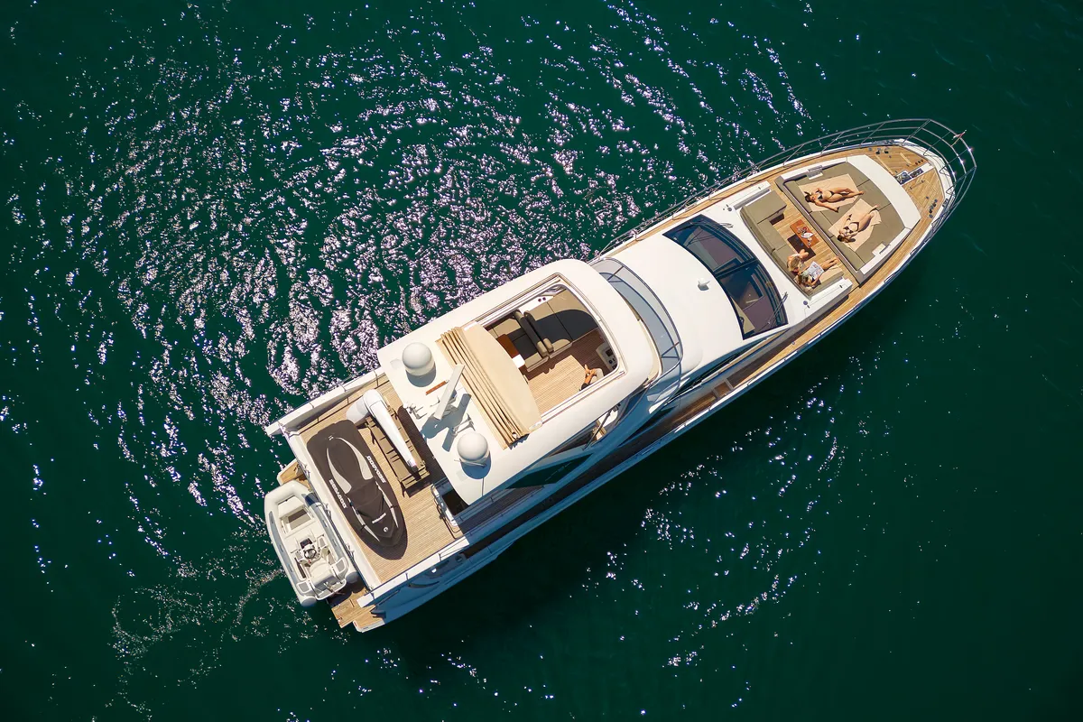 Exterior view of Alyss, a Azimut 72 motor yacht at Skradin, Croatia