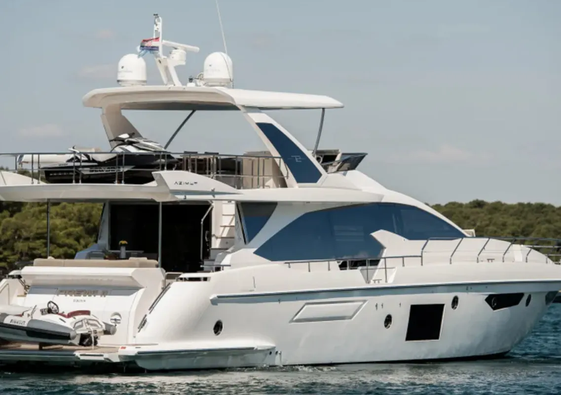 Exterior view of Alyss, a Azimut 72 motor yacht at Skradin, Croatia