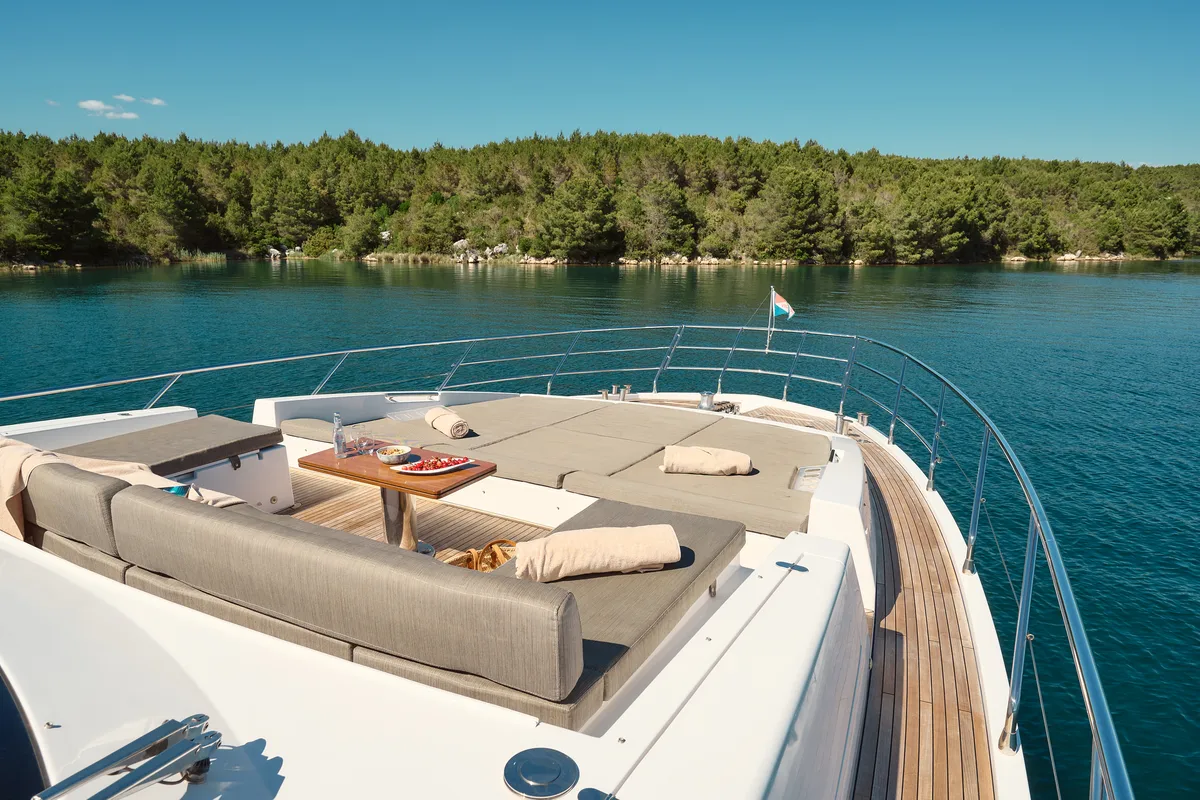 Deck of Alyss, a Azimut 72 motor yacht at Skradin, Croatia
