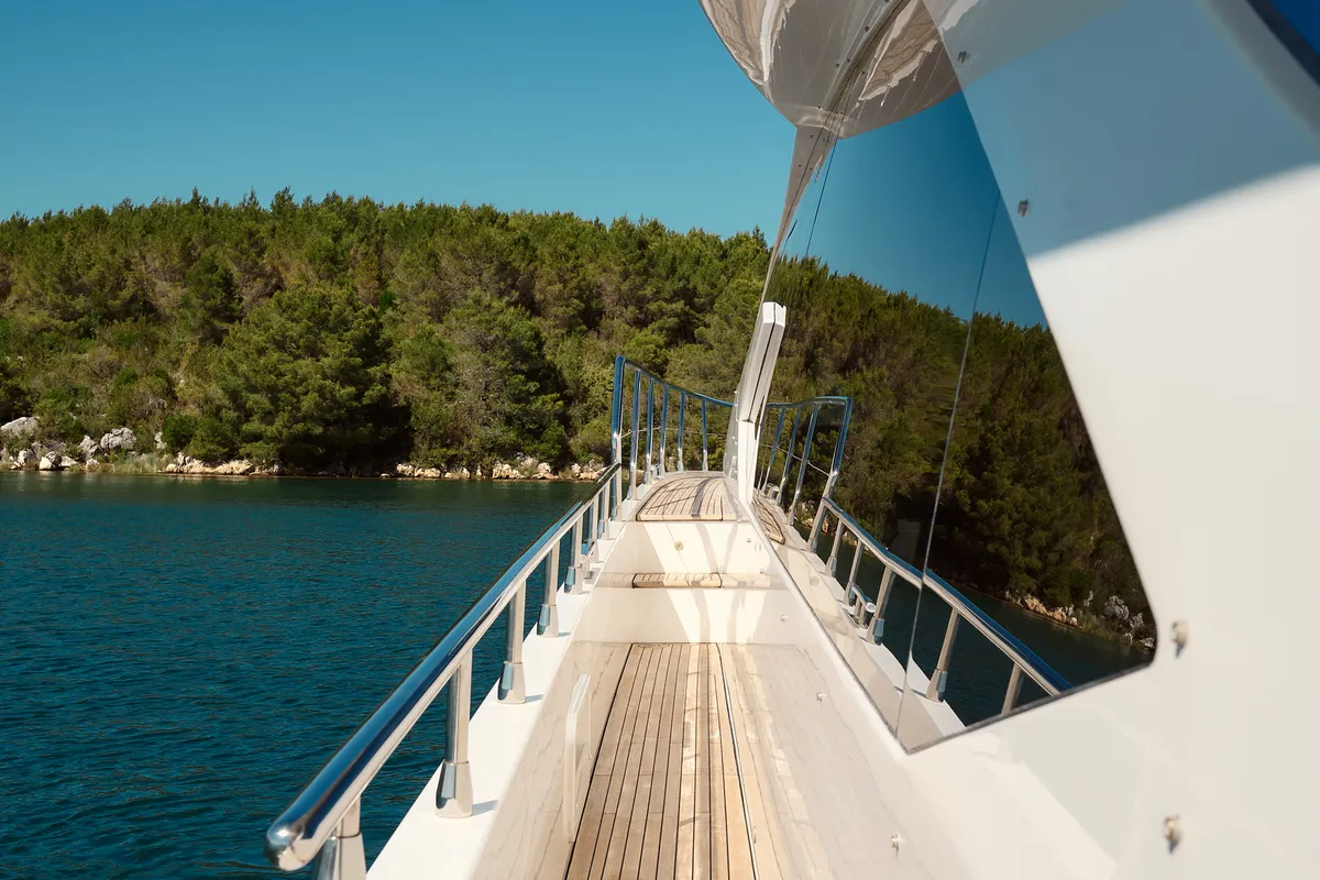 Deck of Alyss, a Azimut 72 motor yacht at Skradin, Croatia