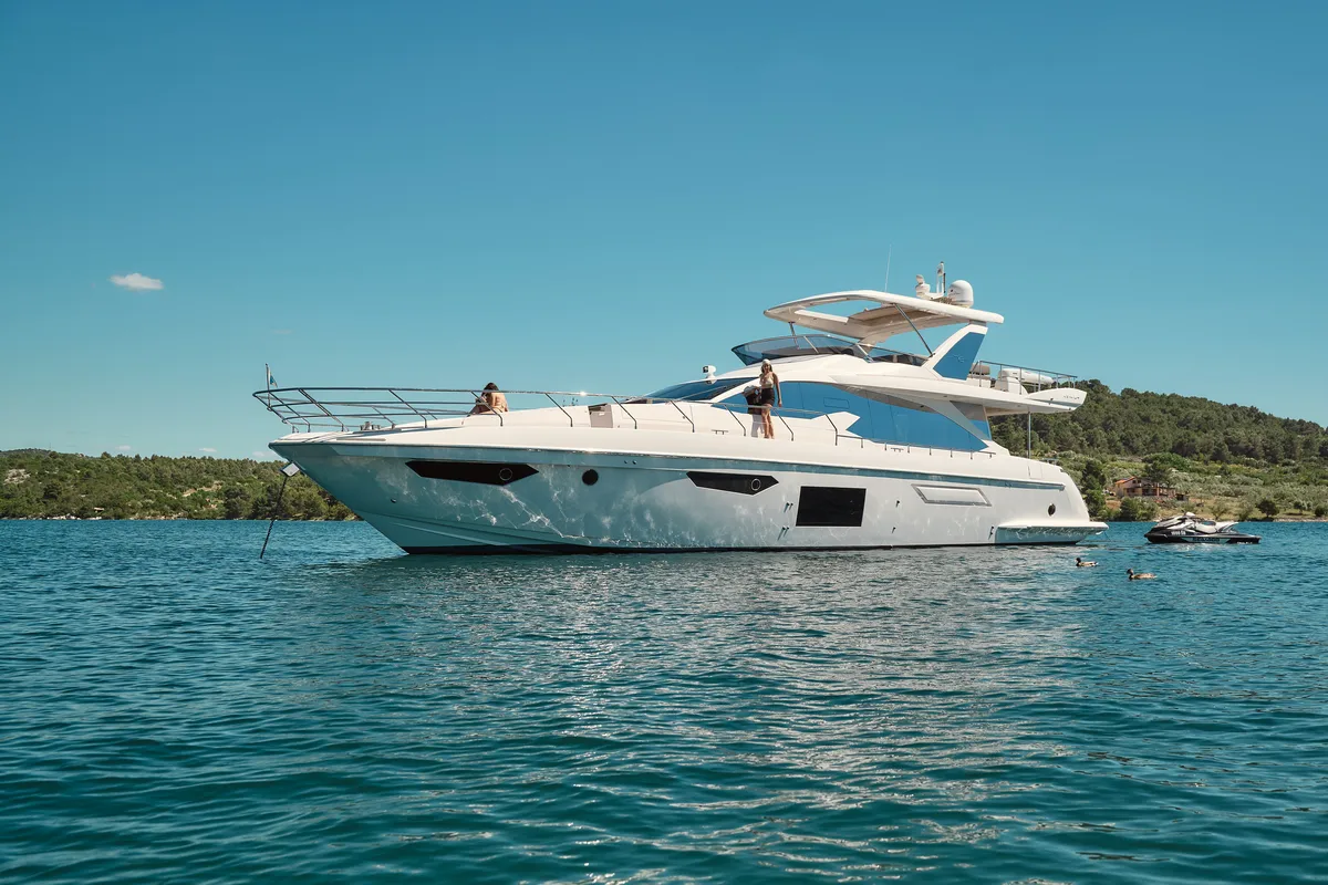 Exterior view of Alyss, a Azimut 72 motor yacht at Skradin, Croatia