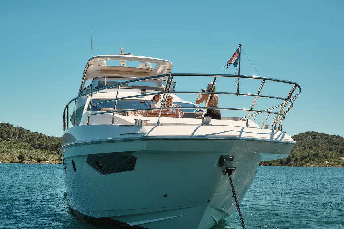 Exterior view of Alyss, a Azimut 72 motor yacht at Skradin, Croatia
