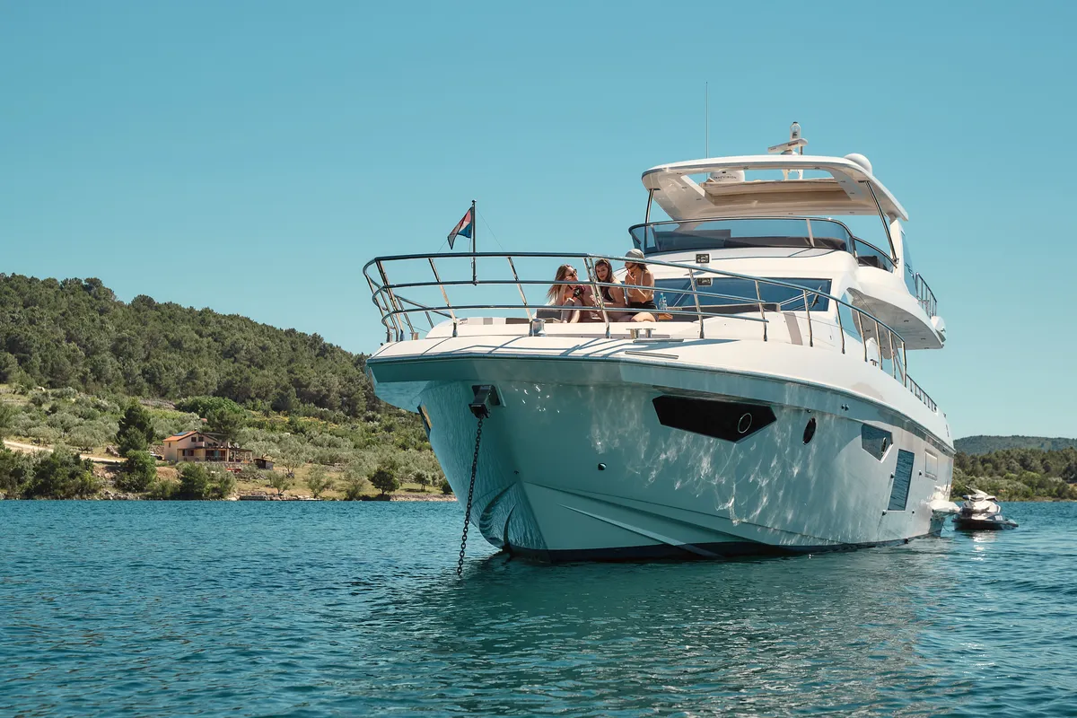Exterior view of Alyss, a Azimut 72 motor yacht at Skradin, Croatia
