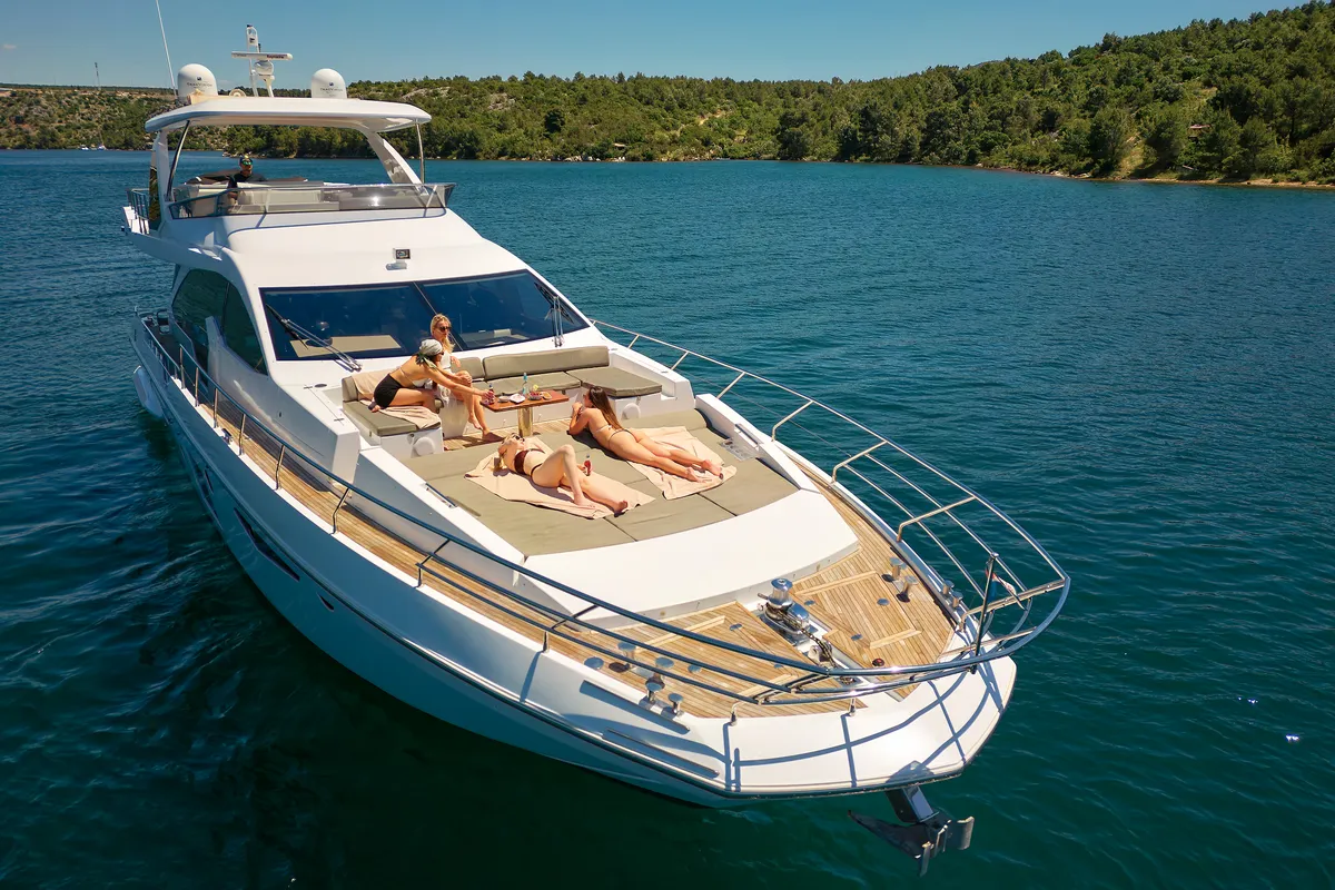 Exterior view of Alyss, a Azimut 72 motor yacht at Skradin, Croatia