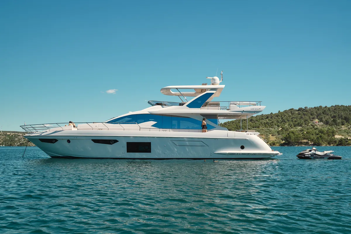 Exterior view of Alyss, a Azimut 72 motor yacht at Skradin, Croatia