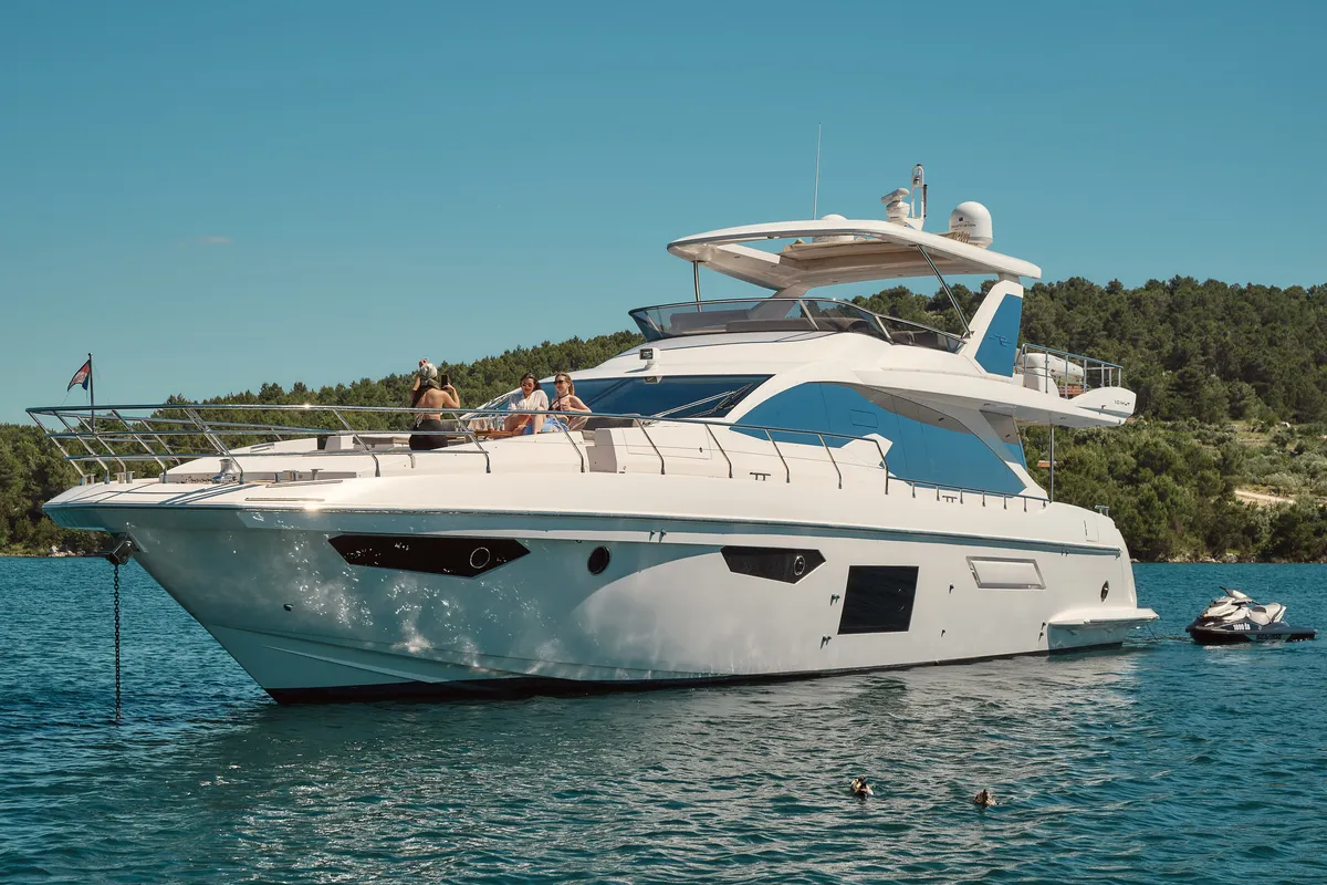 Exterior view of Alyss, a Azimut 72 motor yacht at Skradin, Croatia