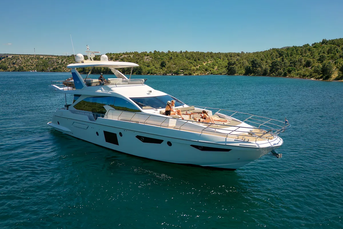 Exterior view of Alyss, a Azimut 72 motor yacht at Skradin, Croatia