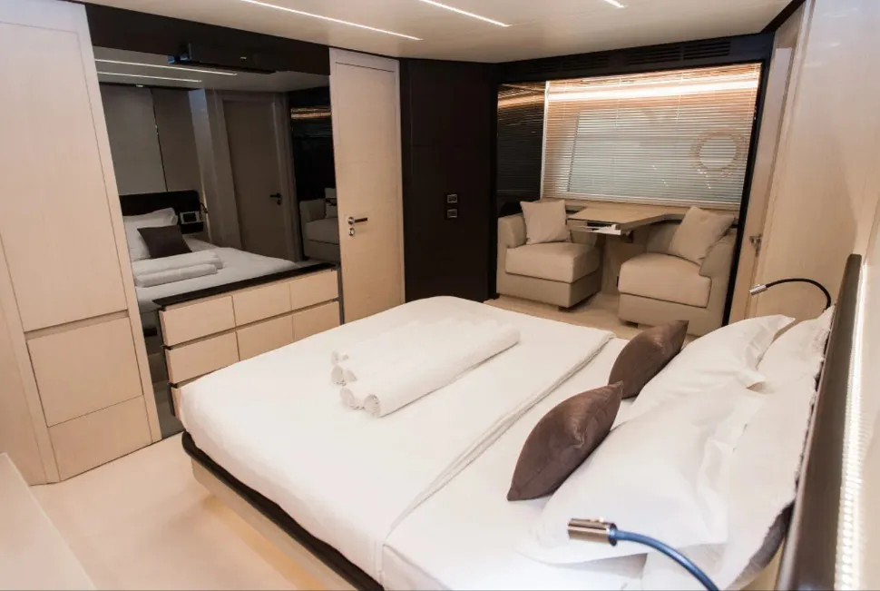 Cabin on Alyss, a Azimut 72 motor yacht at Skradin, Croatia