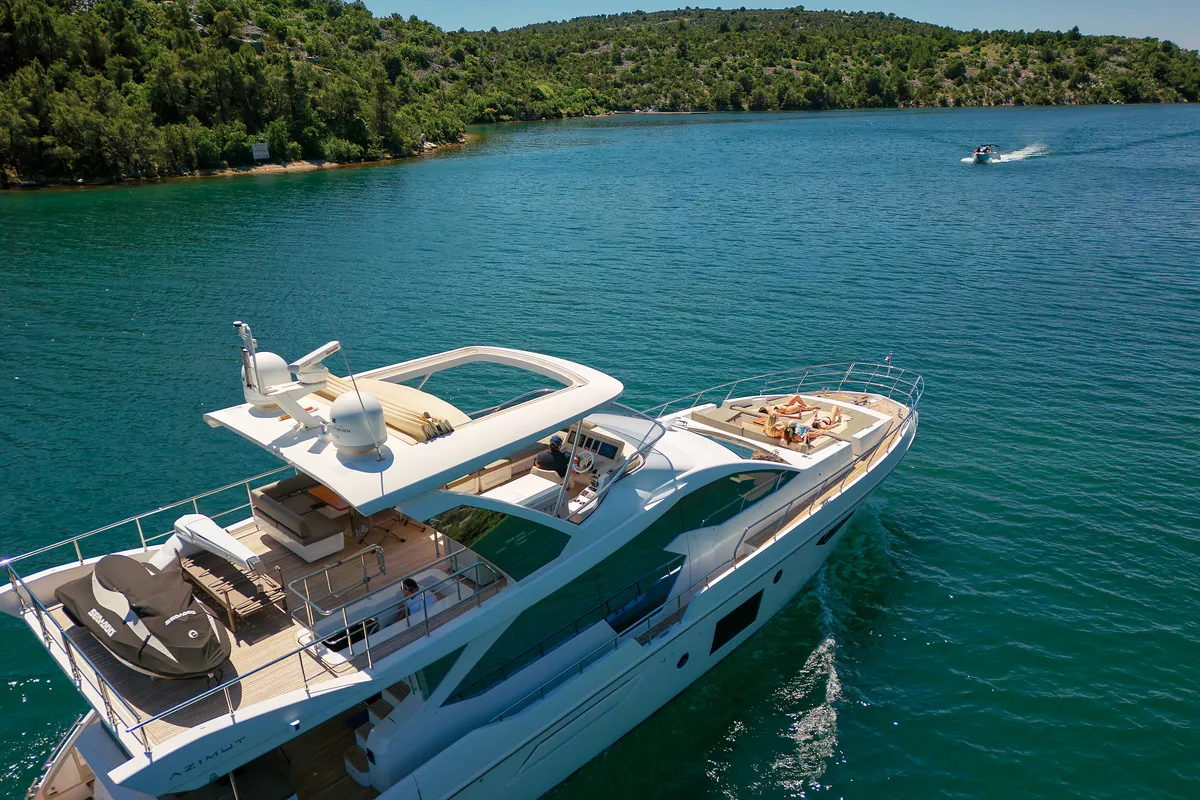 Exterior view of Alyss, a Azimut 72 motor yacht at Skradin, Croatia