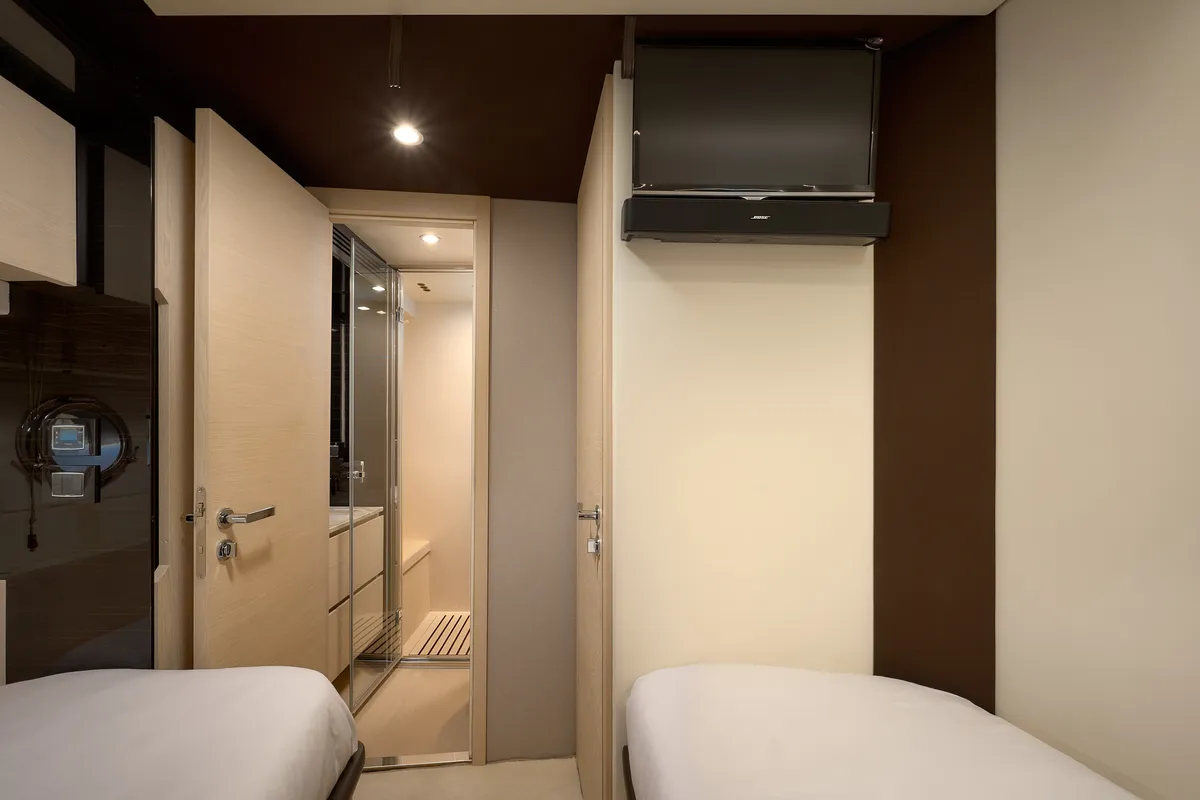 Cabin on Alyss, a Azimut 72 motor yacht at Skradin, Croatia