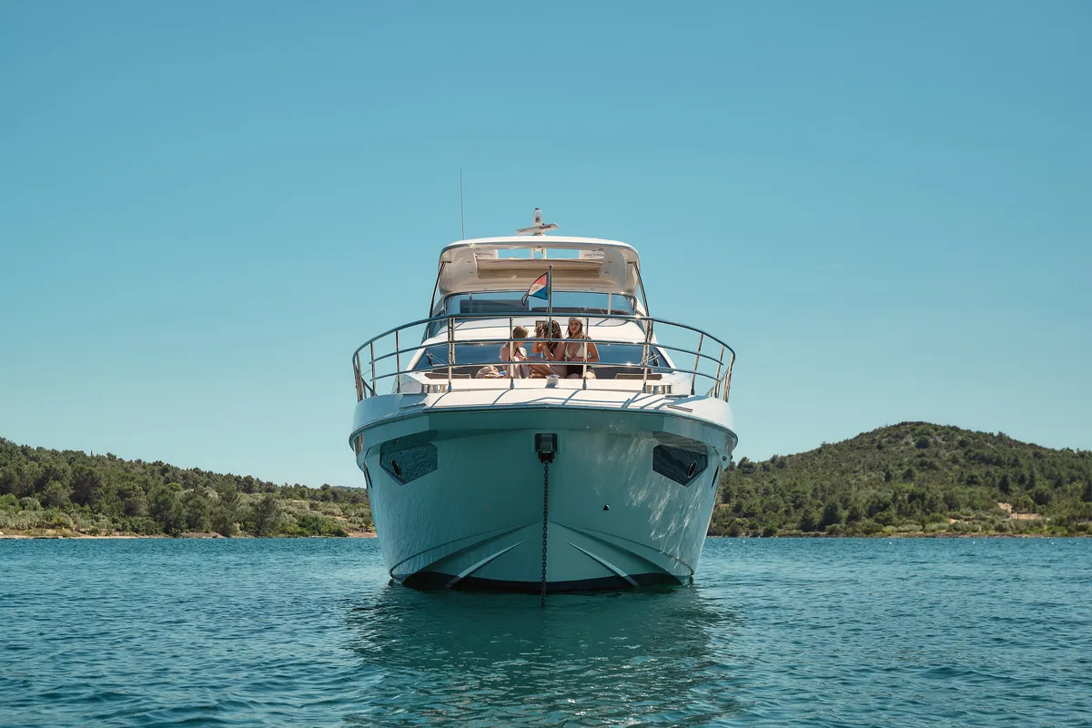 Exterior view of Alyss, a Azimut 72 motor yacht at Skradin, Croatia