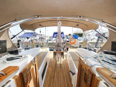 Deck of Nemo, a Bavaria Cruiser 33 sailboat at Murter, Croatia