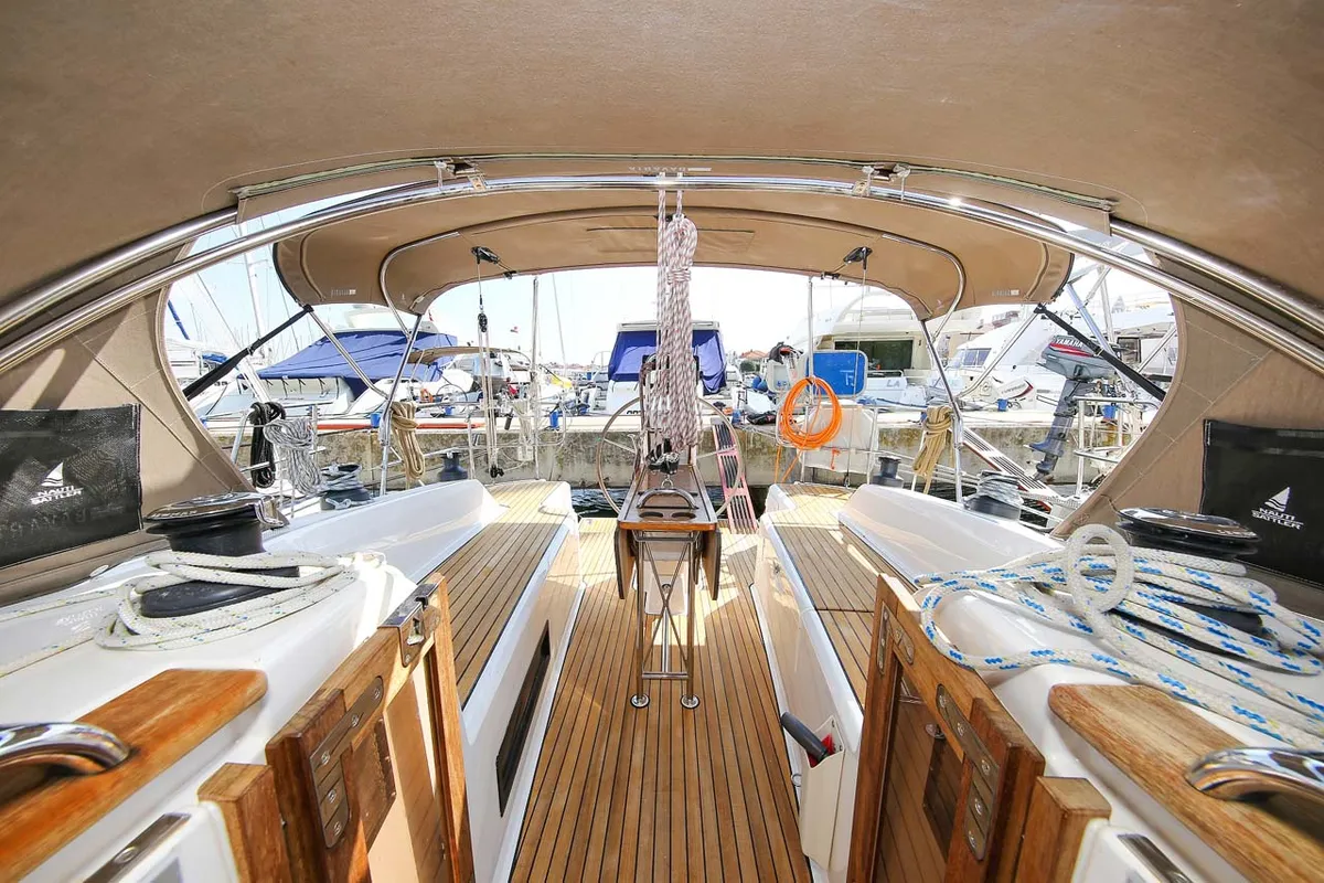 Deck of Nemo, a Bavaria Cruiser 33 sailboat at Murter, Croatia