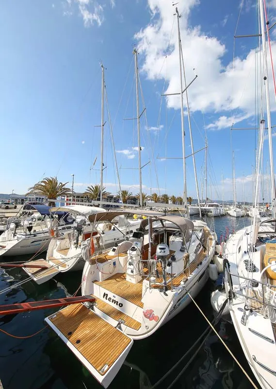 Exterior view of Nemo, a Bavaria Cruiser 33 sailboat at Murter, Croatia