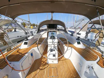 Cockpit of Nemo, a Bavaria Cruiser 33 sailboat at Murter, Croatia