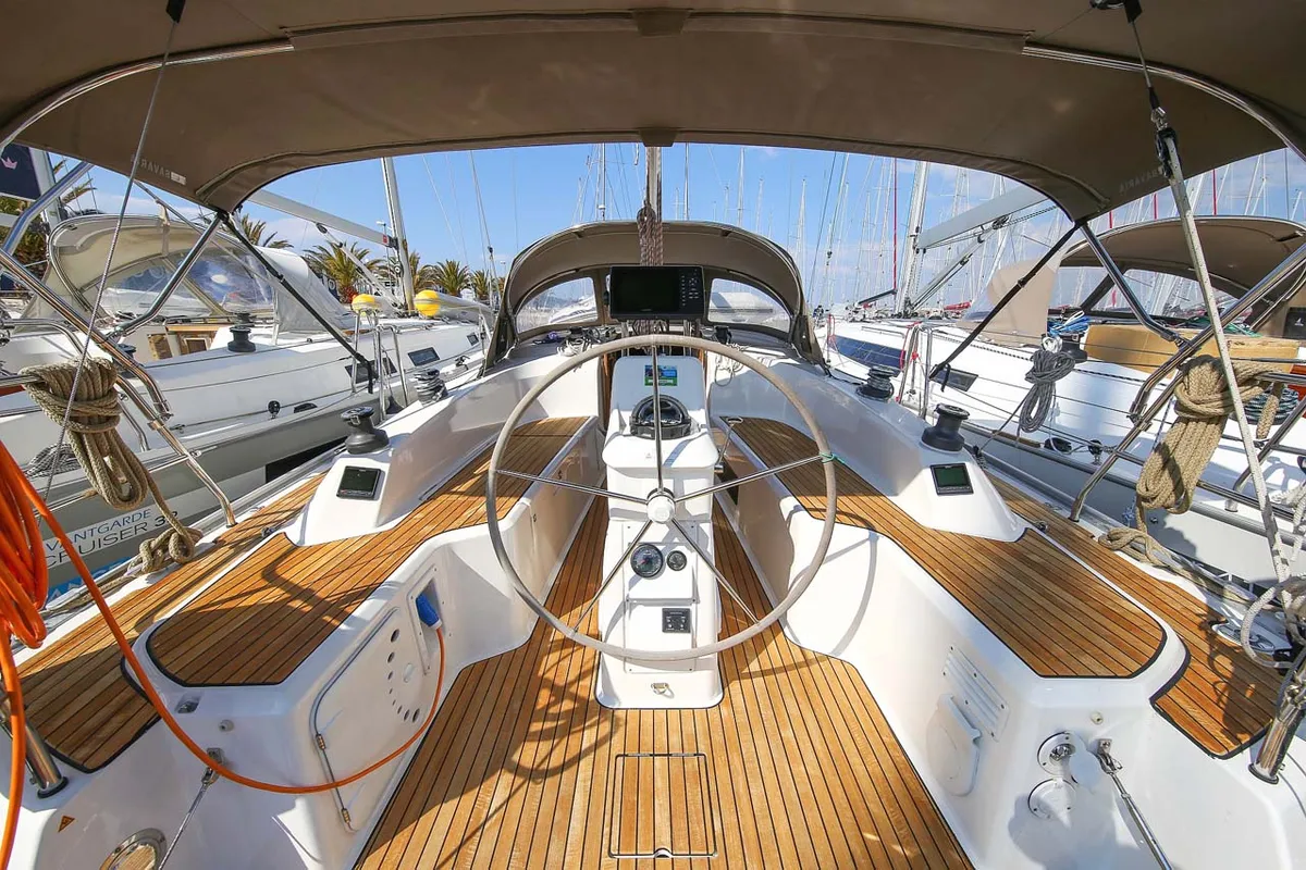 Cockpit of Nemo, a Bavaria Cruiser 33 sailboat at Murter, Croatia