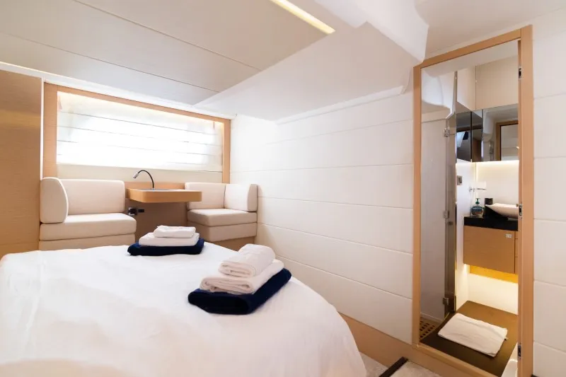 Cabin on Serendipity I, a Prestige 500 motorboat at Grad Šibenik, Croatia