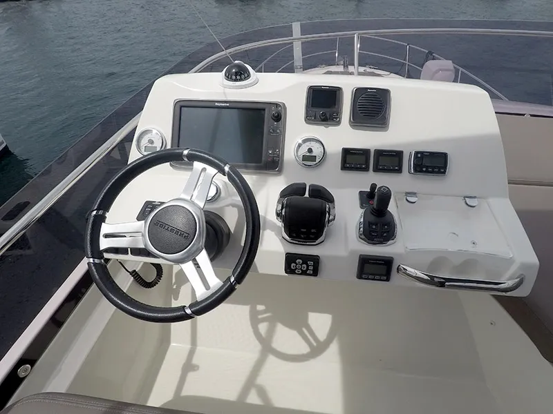 Cockpit of Serendipity I, a Prestige 500 motorboat at Grad Šibenik, Croatia