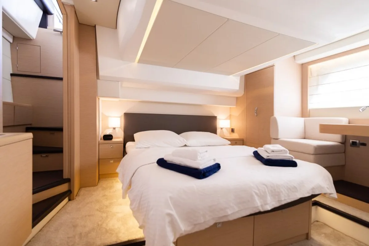 Cabin on Serendipity I, a Prestige 500 motorboat at Grad Šibenik, Croatia
