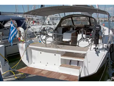 Cockpit of Vaiana, a Dufour 460 GL sailboat at Sithonia Municipal Unit, Greece