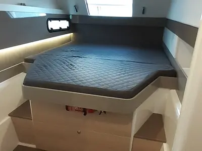Cabin on Eleftheria, a Bali 4.1 catamaran at Olbia, Italy