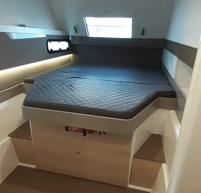 Cabin on Eleftheria, a Bali 4.1 catamaran at Olbia, Italy