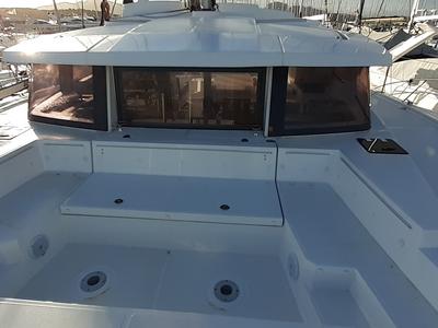 Deck of Eleftheria, a Bali 4.1 catamaran at Olbia, Italy