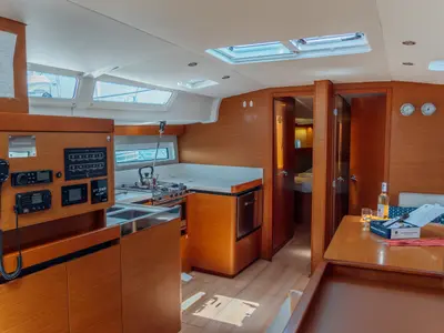 Galley of Jouir, a Jeanneau Sun Odyssey 490 sailboat at Kos, Greece