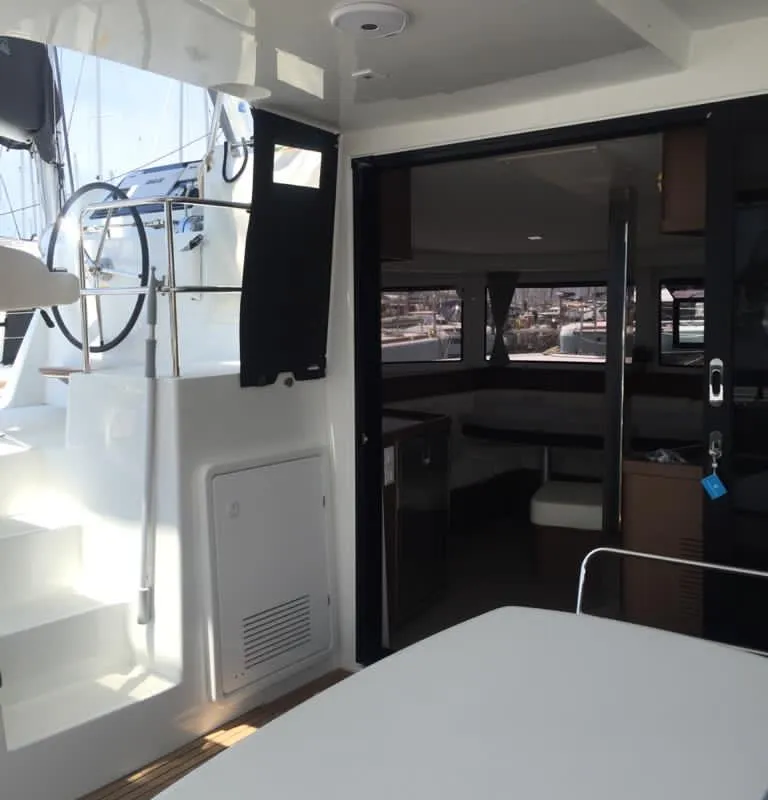 Deck of Freedom, a Lagoon 42 catamaran at Kontokali, Greece