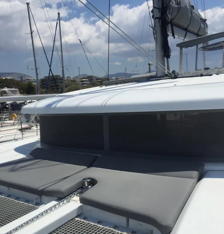 Deck of Freedom, a Lagoon 42 catamaran at Kontokali, Greece