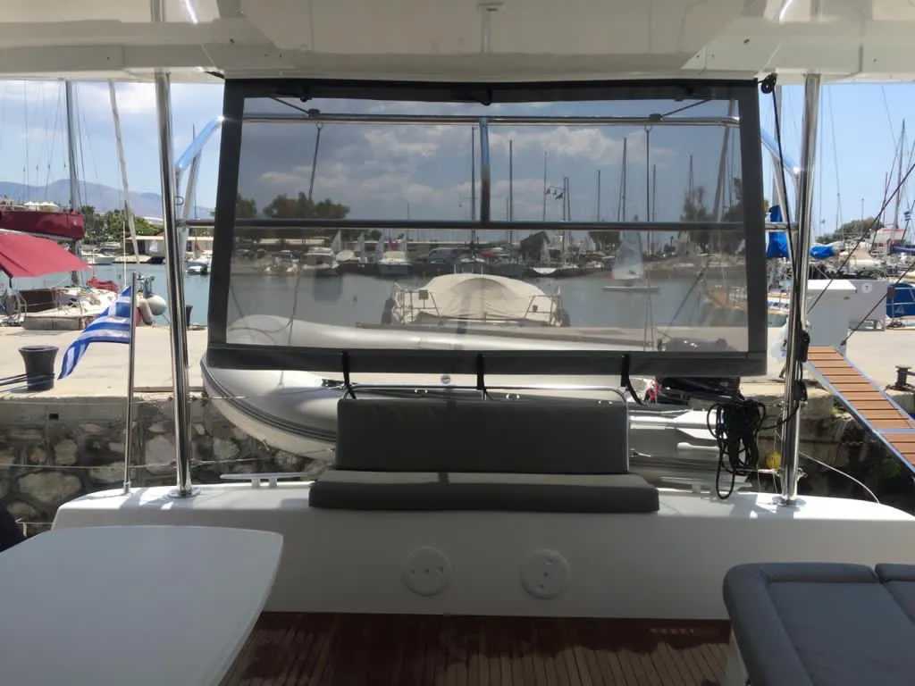 Deck of Freedom, a Lagoon 42 catamaran at Kontokali, Greece