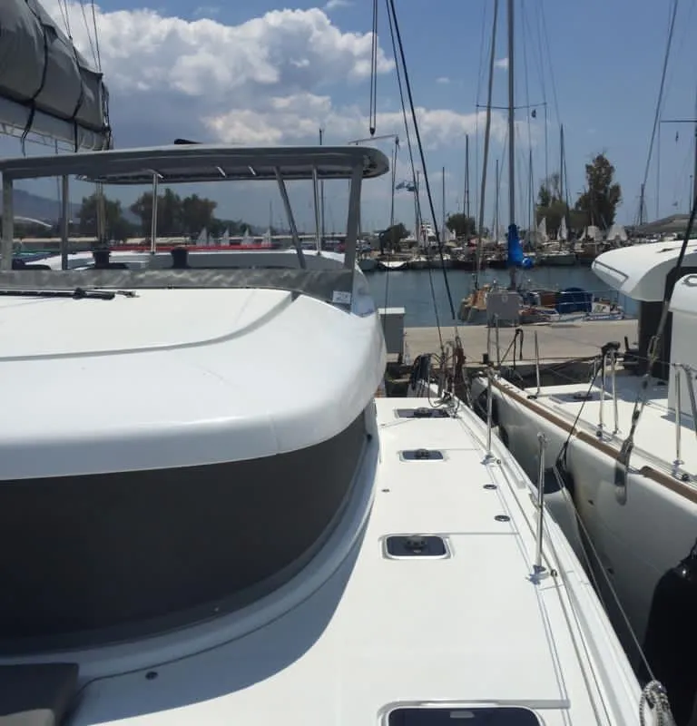Deck of Freedom, a Lagoon 42 catamaran at Kontokali, Greece