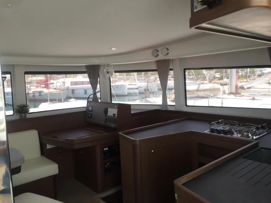 Galley of Freedom, a Lagoon 42 catamaran at Kontokali, Greece